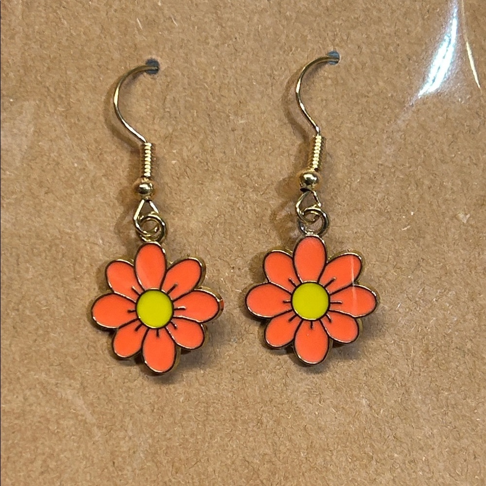 Orange Flower dangle Earrings